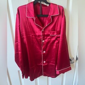 Couples Men and Women matching Christmas silk pajamas, Red, Medium